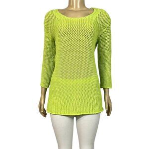 NWT Cotton Country Sweater Womens Square Neck Open Knit 3/4 Sleeve Relax…